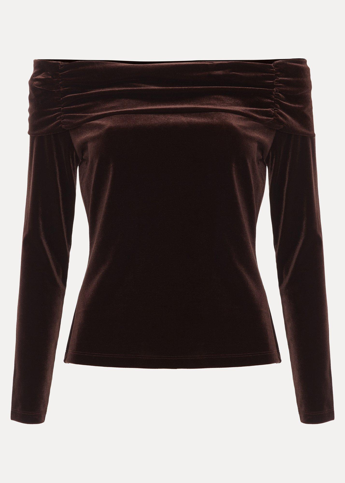 Orelia Brown Velvet Bardot Top