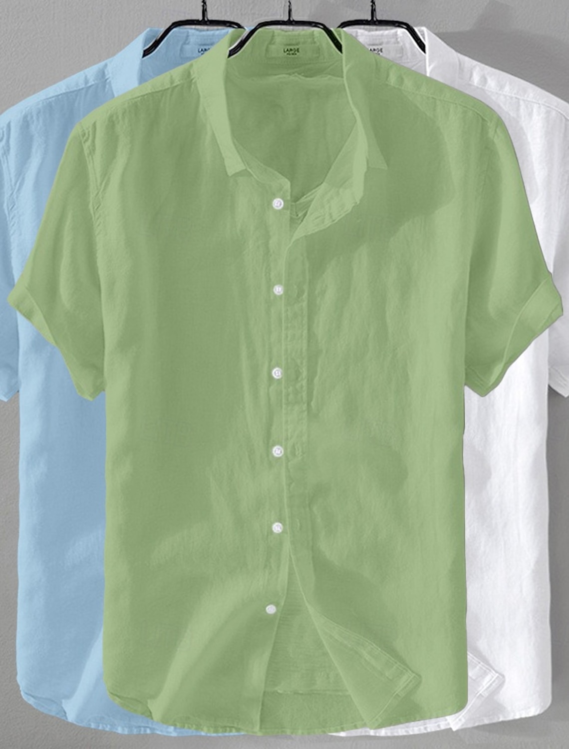 Men's Shirt Linen Shirt Summer Shirt Beach Wear Button Up Shirt Plain Casual Beach Black+White+Gray Navy Blue+Blue+White Khaki+Green+Navy Blue Navy Blue+Blue+Black Short Sleeve Turndown Summer