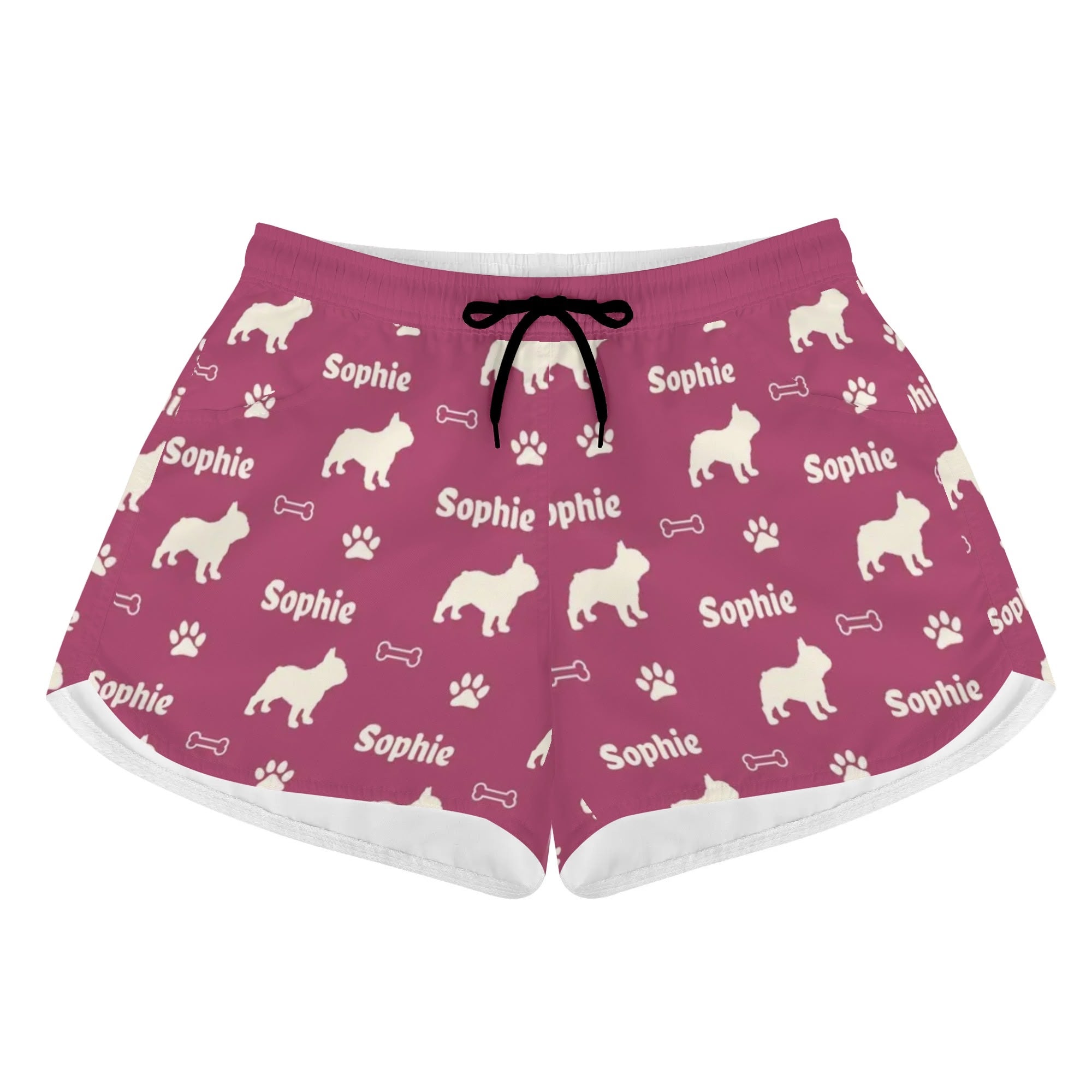 Premium Custom Women's Beach Shorts With French Bulldog Name for Street