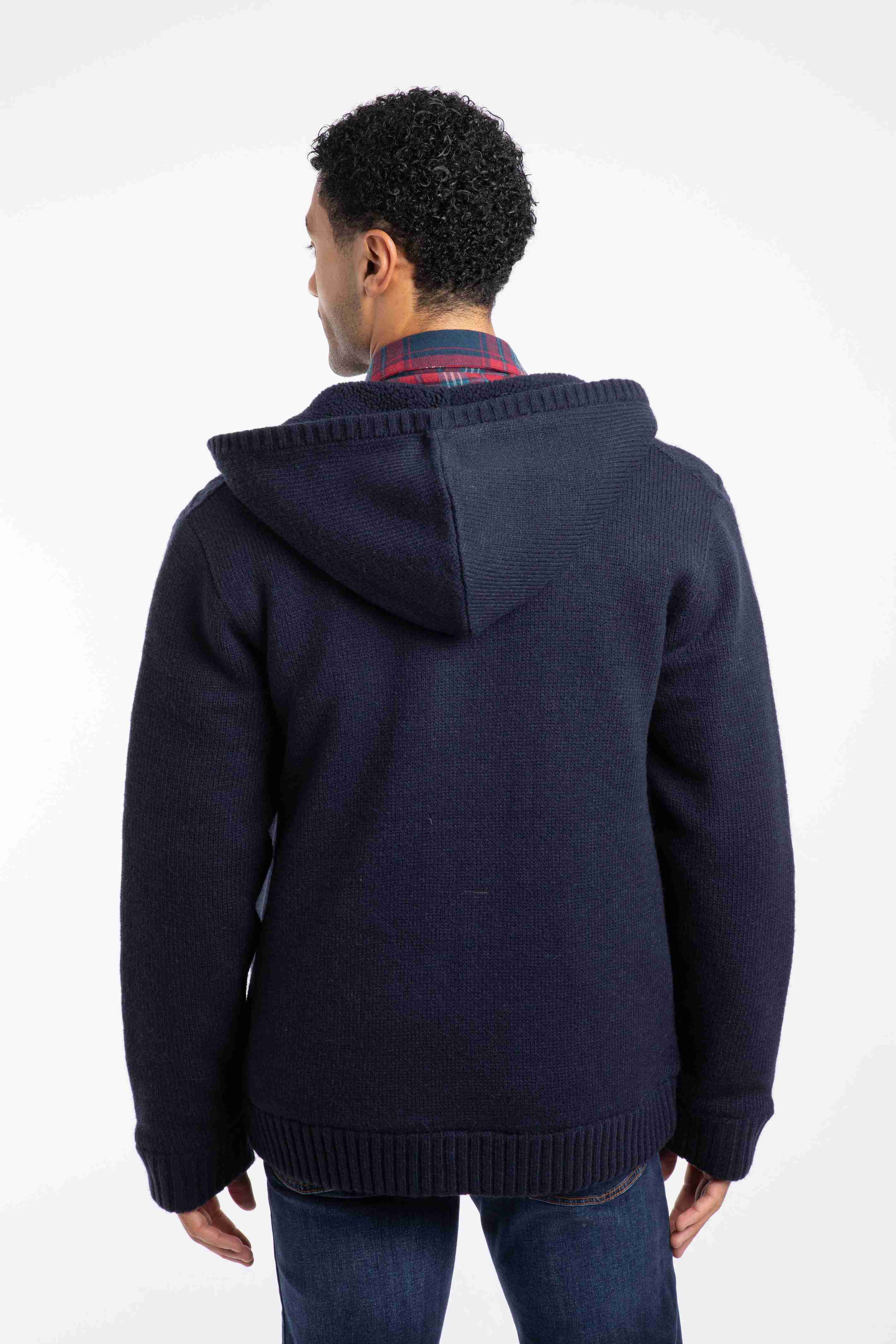 Brodhi Borg Lined Cable Knit Full Zip Hoodie Midnight