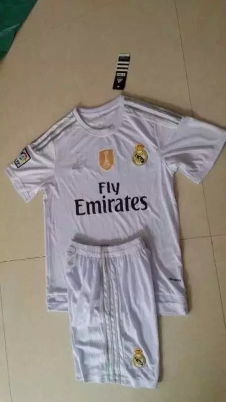 Moisture Wicking Kids Real Madrid 2015-16 Home Soccer Kit With