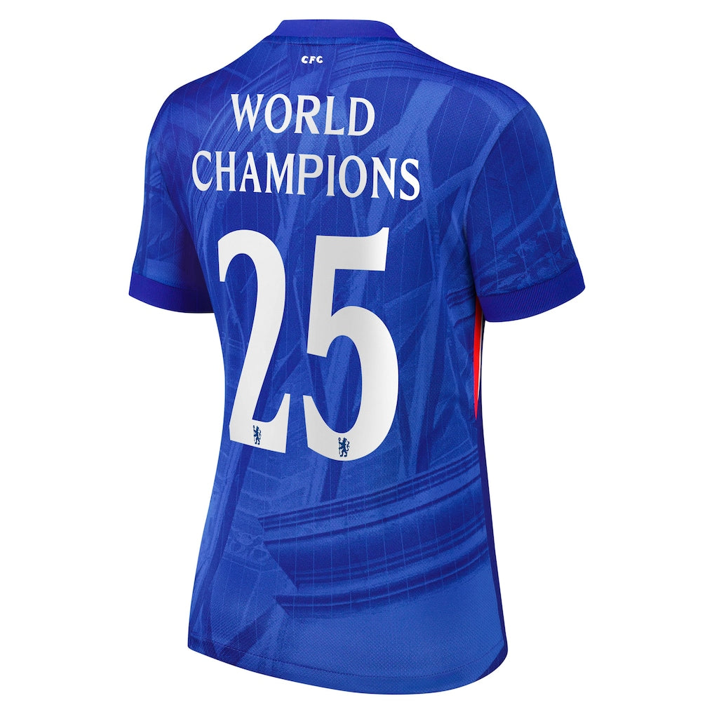 Women's Chelsea Cup Home Soccer Jersey2025-26 with World Champions 25