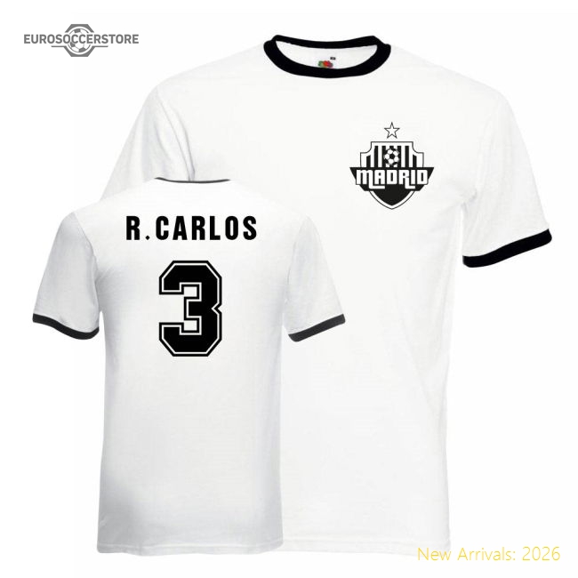 High-Quality Roberto Carlos Real Madrid Ringer Tee (White-Black)
