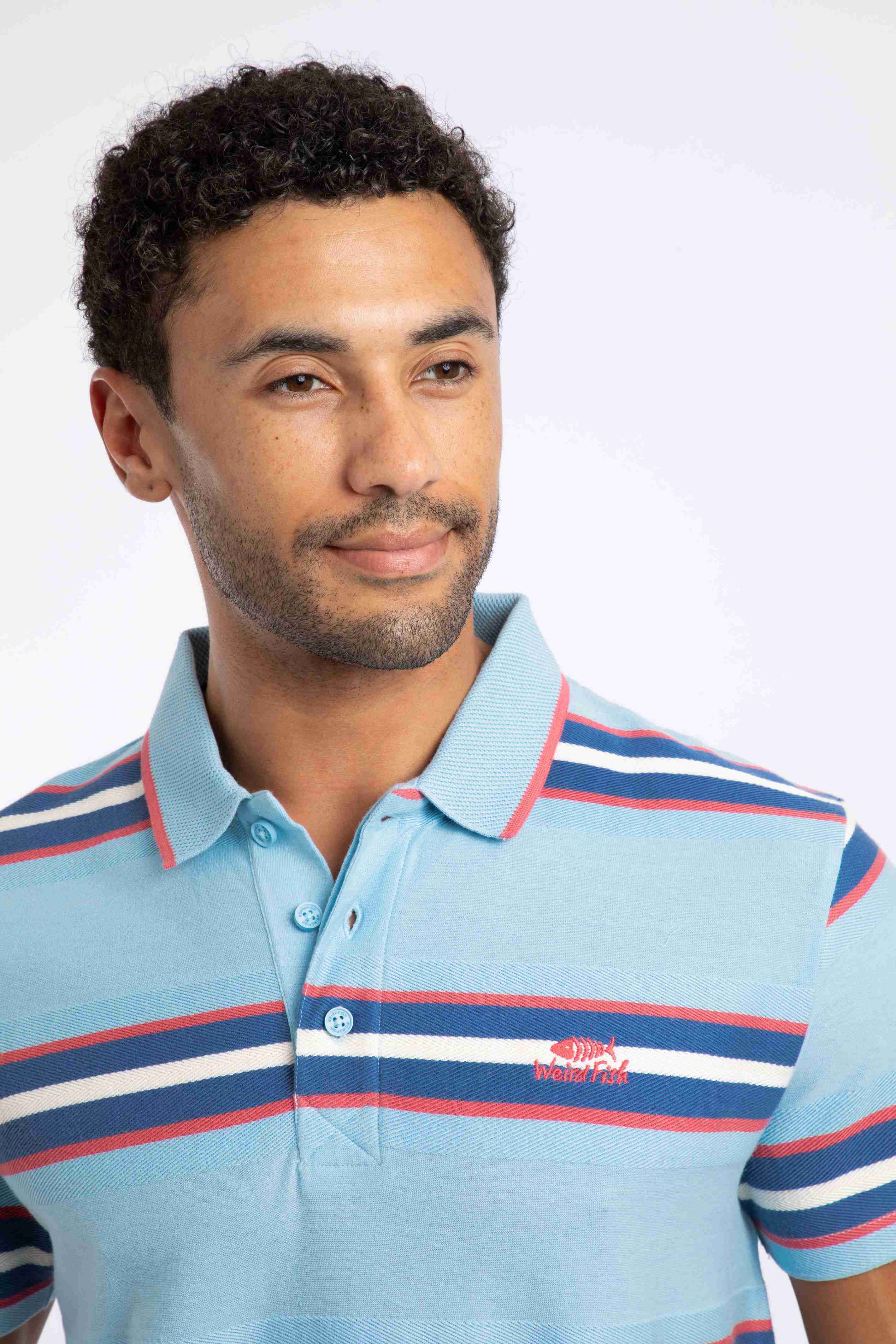 Dent Block Stripe Polo Shirt Skyway