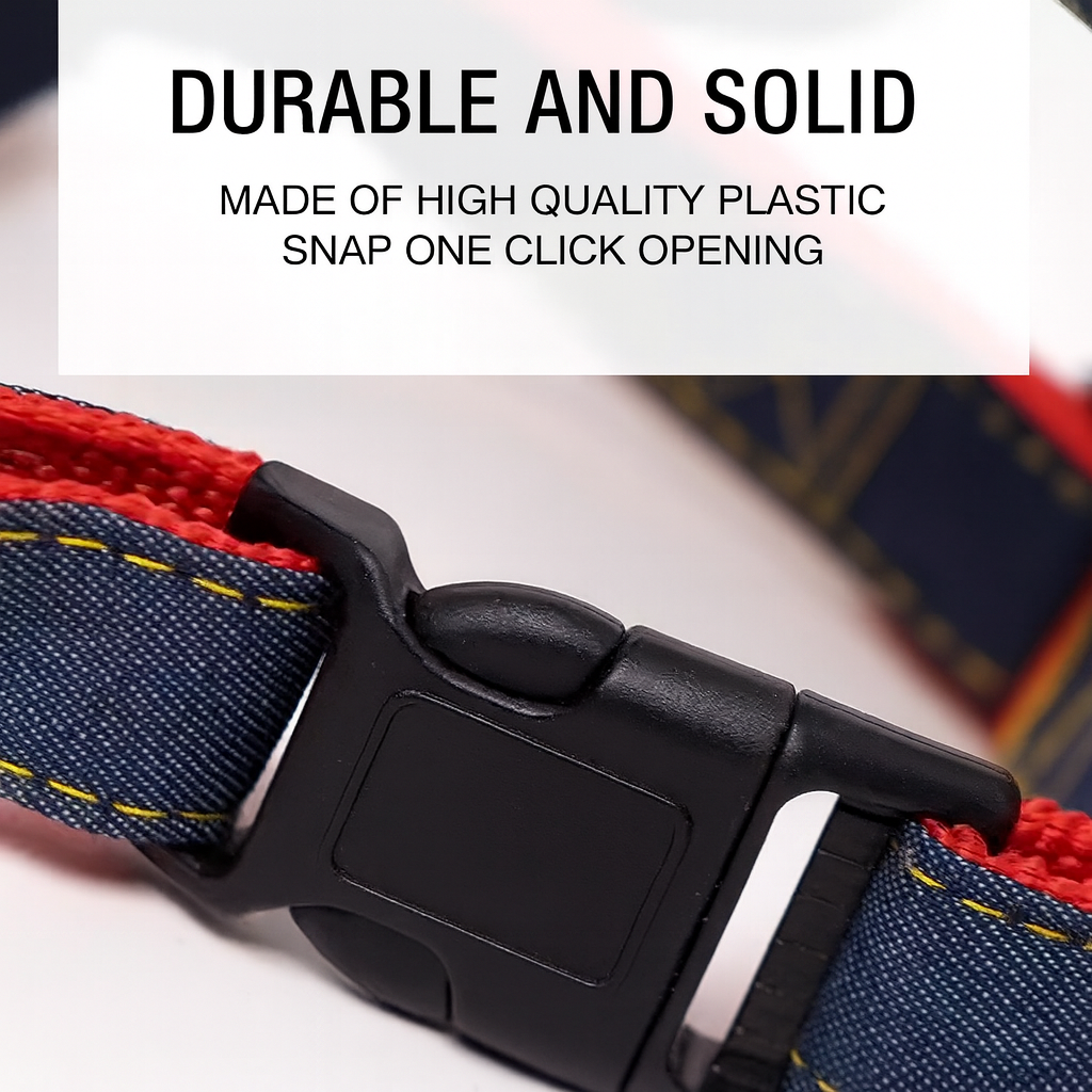 Denivox Frenchie Denim Harness Leash Set – Anti-Break Adjustable Chest Vest