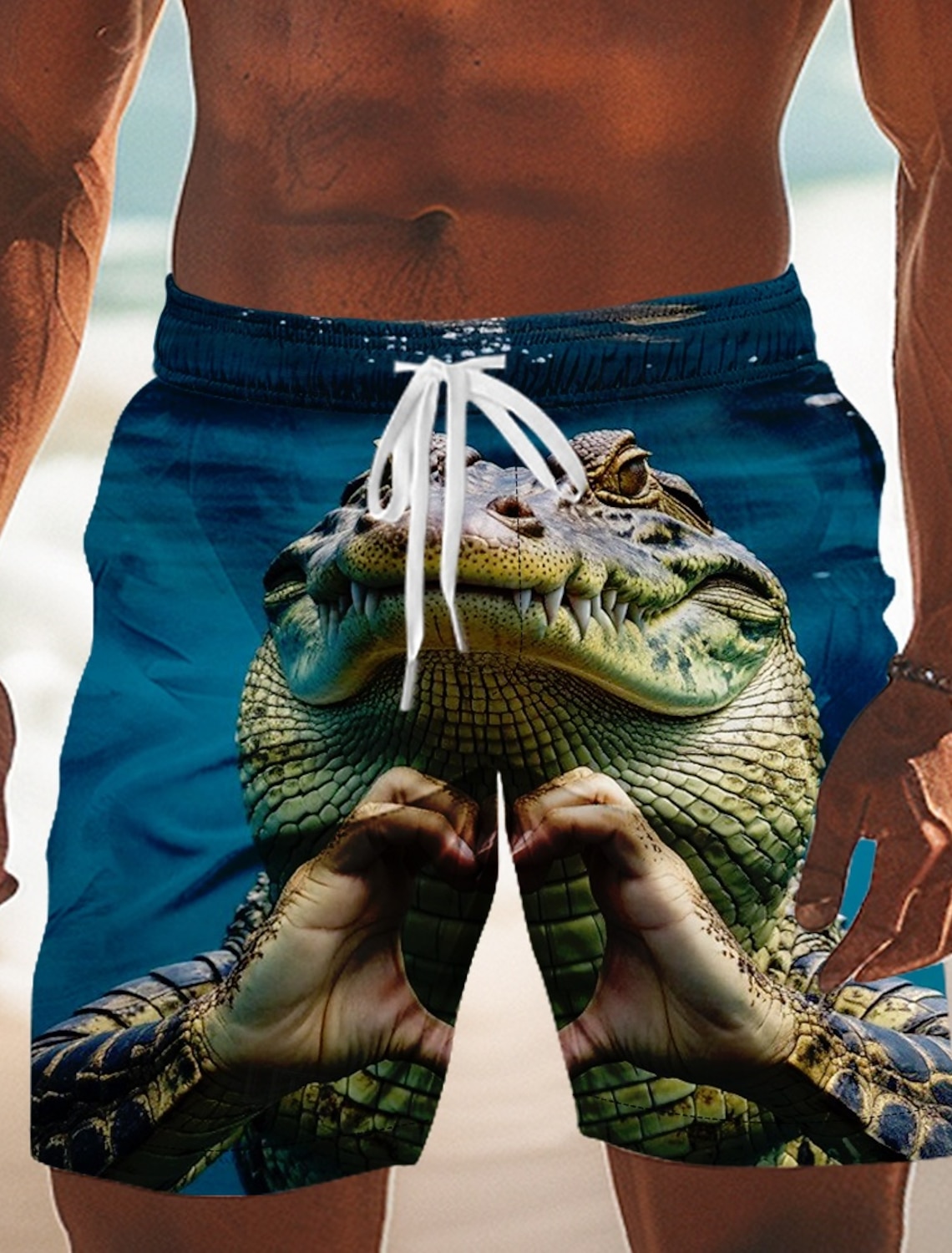 Men's Crocodile Heart-shaped Cartoon Animals Swim Trunks Bathing Suits Swim Shorts Board Shorts Mid Waist Hawaiian Funny Beach Vacation Wear Side Pockets Mesh Lining Elastic Drawstring Waist Designer