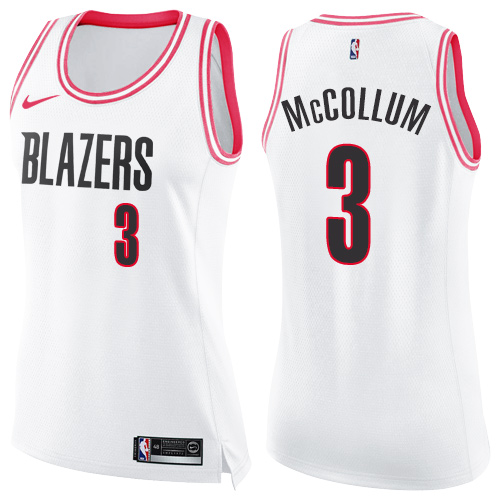 Nike Portland Trail Blazers #3 C.J. McCollum White/Pink Womens NBA Swingman Fashion Jersey Womens