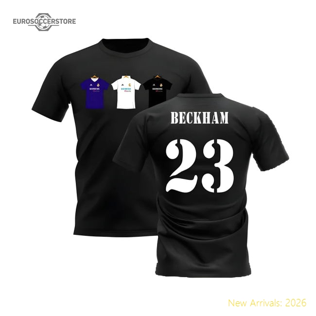 Popular Real Madrid 2002-2003 Retro Shirt T-Shirt (Black) (Beckham 23)