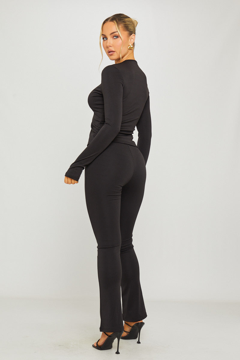 Black Plunge Cut Out Detail Top & Trousers Co-Ord