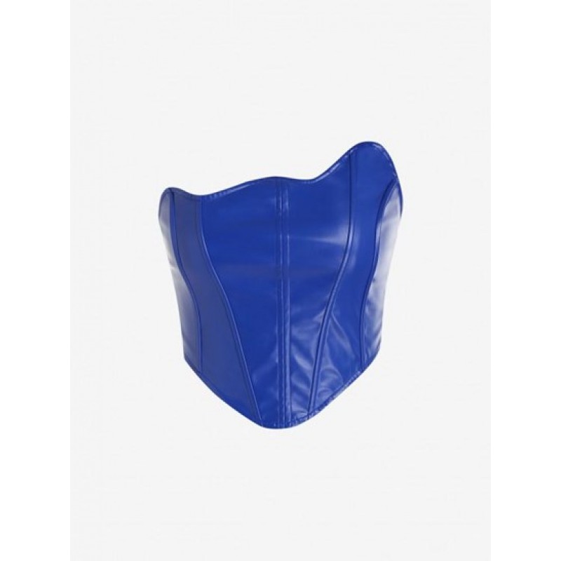 PU Scalloped Bandeau Collar Corset Top ZI3667