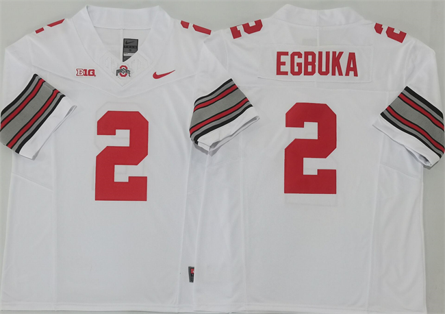 Men's OSU Ohio Emeka Egbuka #2 match worn White 2025 game day Jersey