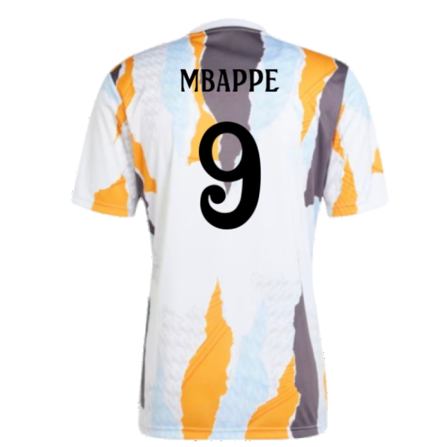 2024-2025 Real Madrid Pre-match Shirt (whitecrew Orange) (mbappe 9)