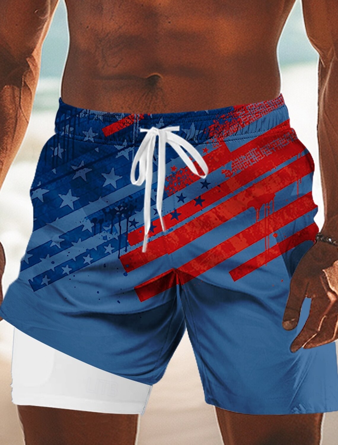 Men's 4th of July U.S. 250th Anniversary US Flag Lined Shorts 2 in 1 Board Shorts Swim Shorts Mid Waist Patriotic Holiday Side Pockets With Compression Liner Elastic Drawstring Waist Designer