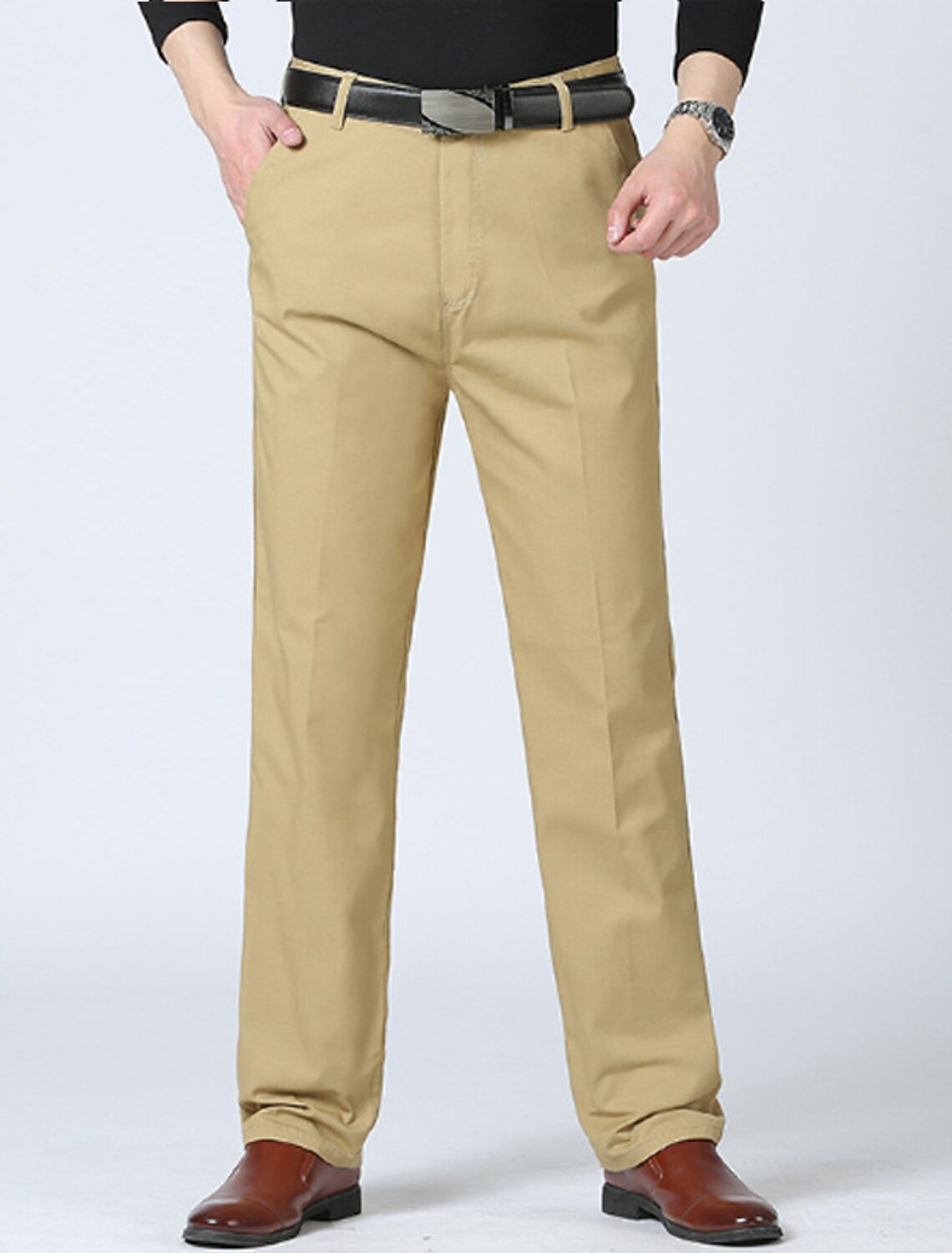 Men's Dress Pants Trousers Pocket Straight Leg Plain Comfort