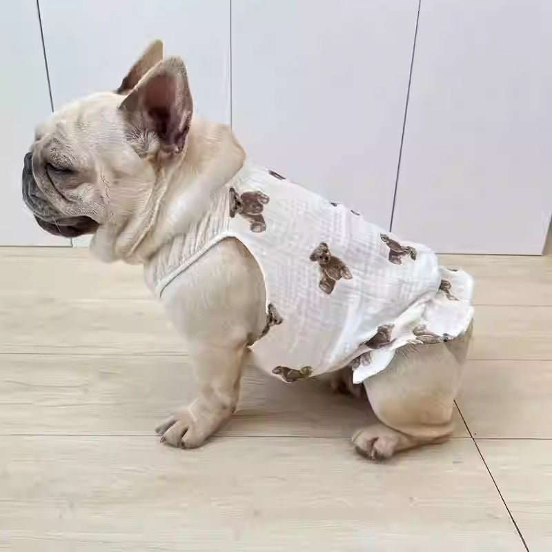 ChicRuff Frenchie Summer Cotton Dress – Breathable Ruffle Skirt Vest Outfit