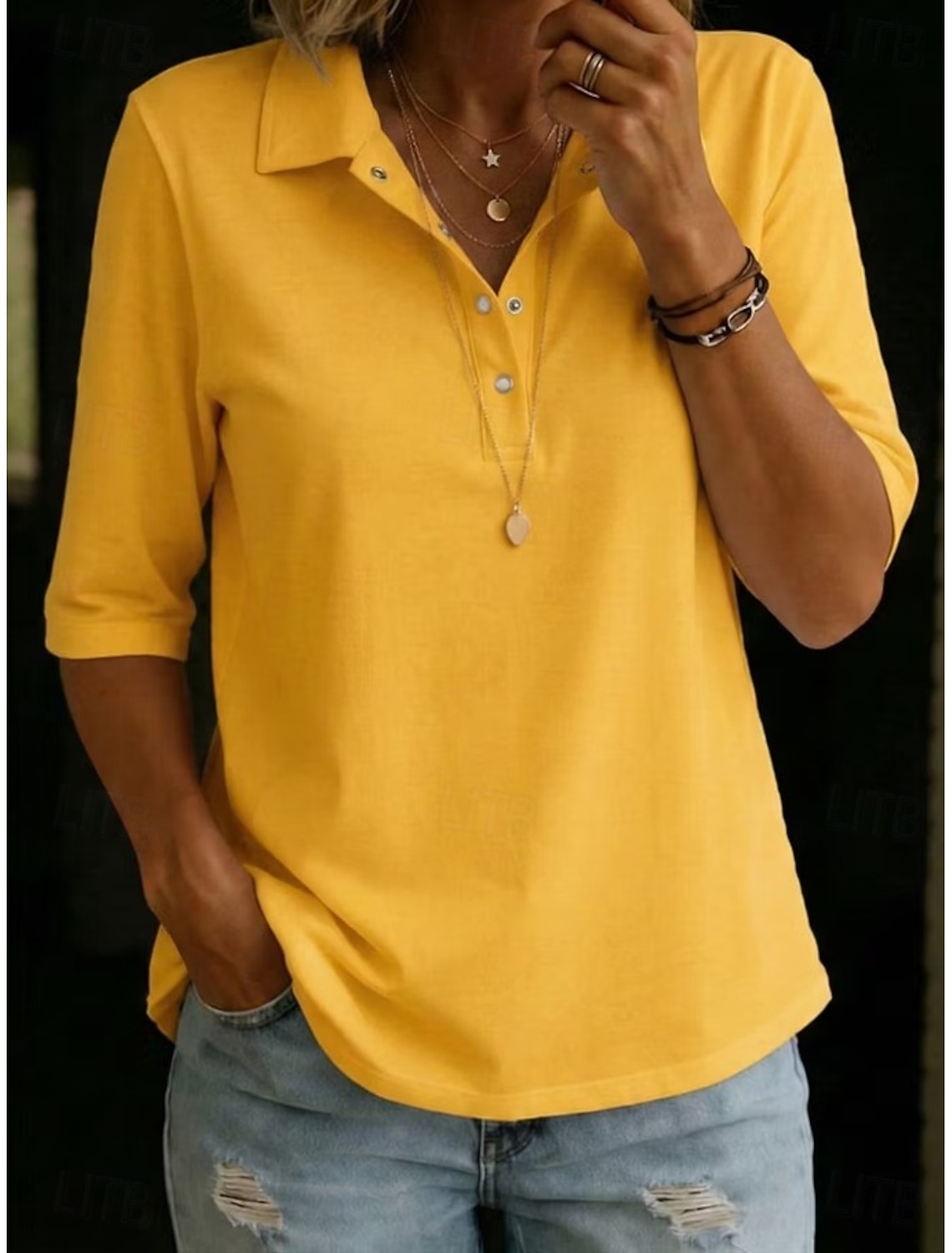 Women's Blouse Buttons Solid Color Elegant Vacation Daily Half Sleeve Turndown Shirt Collar Long Tops Casual Daily Going out White Yellow Sky Blue Green Summer Spring