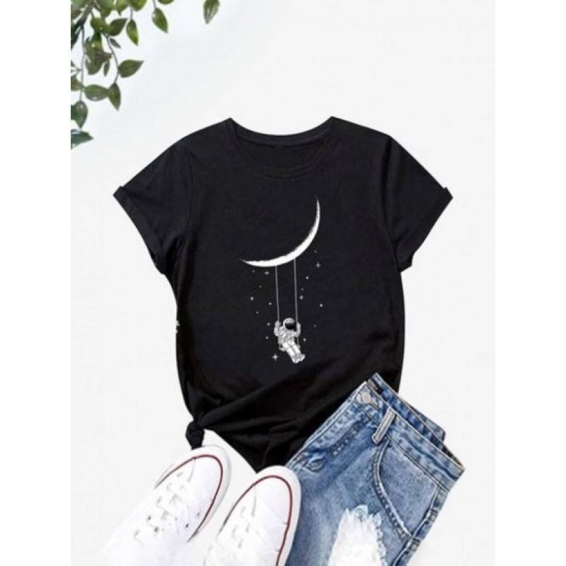 Moon Star Astronaut Print T Shirt VX5490