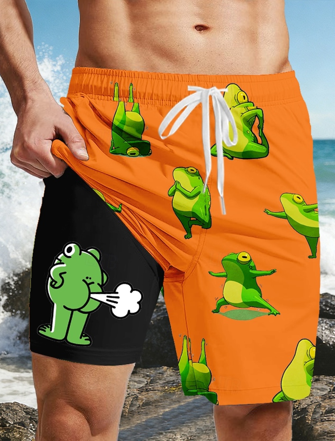Men's Funny Duck Slang Lined Shorts 2 in 1 Board Swim Mid Waist