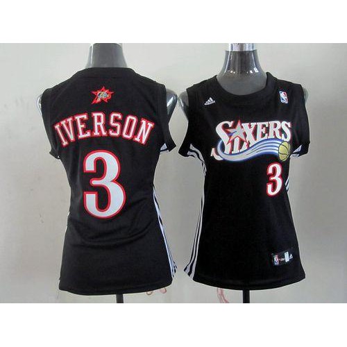 Philadelphia 76ers #3 Allen Iverson Black Alternate Womens Stitched NBA Jersey Womens