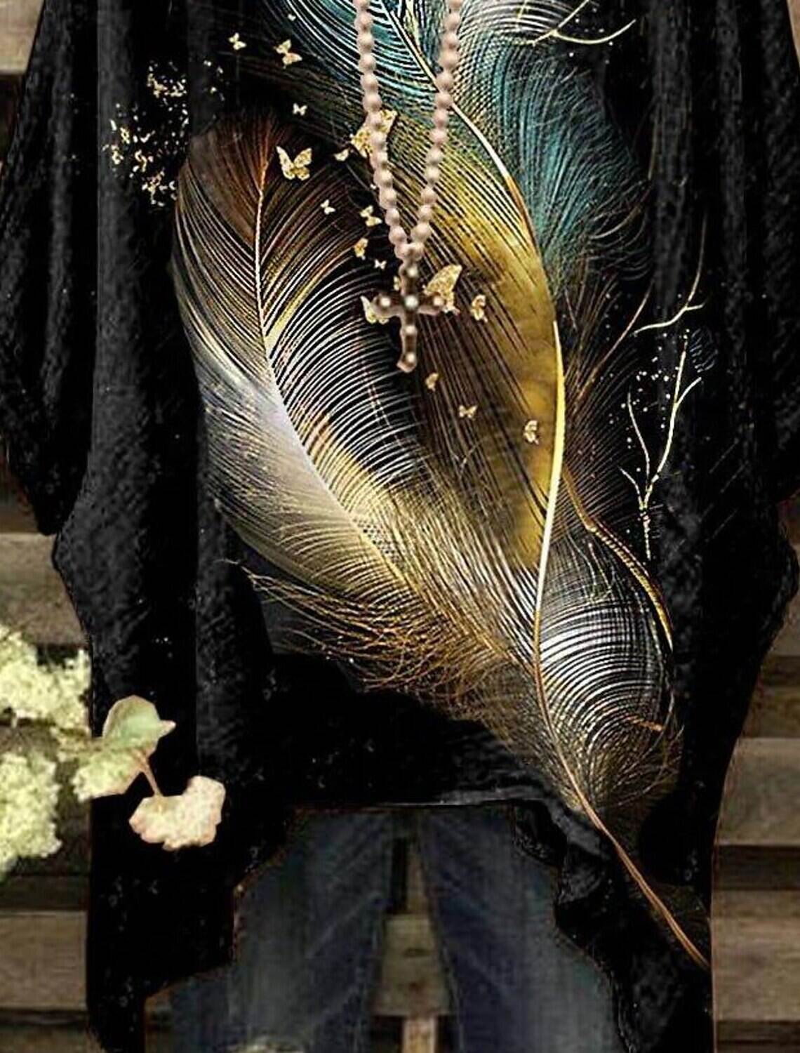 Women's Plus Size Shirt Blouse Chiffon Vintage Holiday Casual Print Dolman Sleeve 3/4 Length Sleeve Crew Neck Daily Weekend Summer Spring Fall