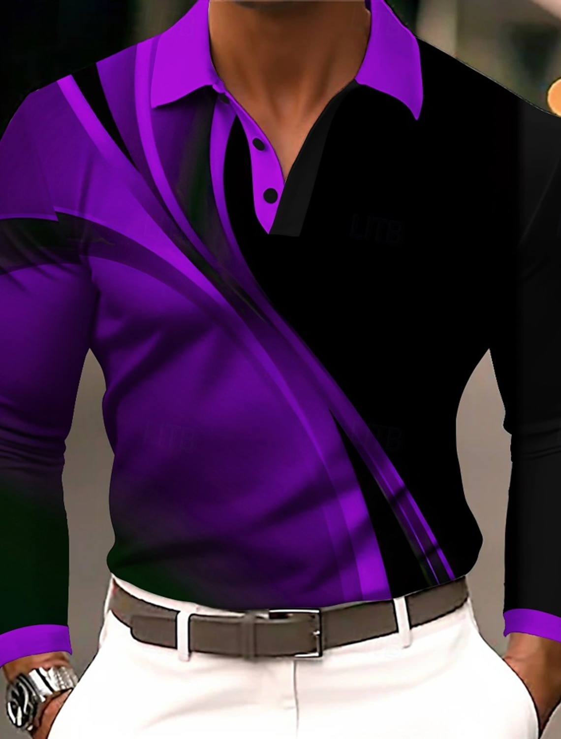 Men's Geometric Line Polo Short Sleeve Shirts Collared Business Casual