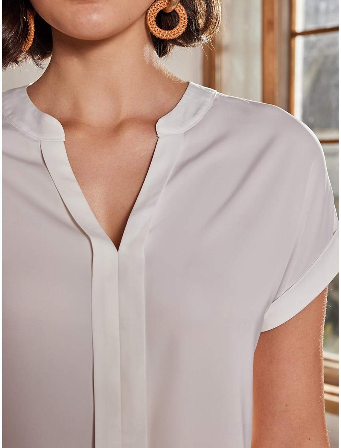 Women's Plus Size Shirt Blouse Elegant Fashion Basic Plain Regular Tops Short Sleeve V Neck Regular Fit Casual