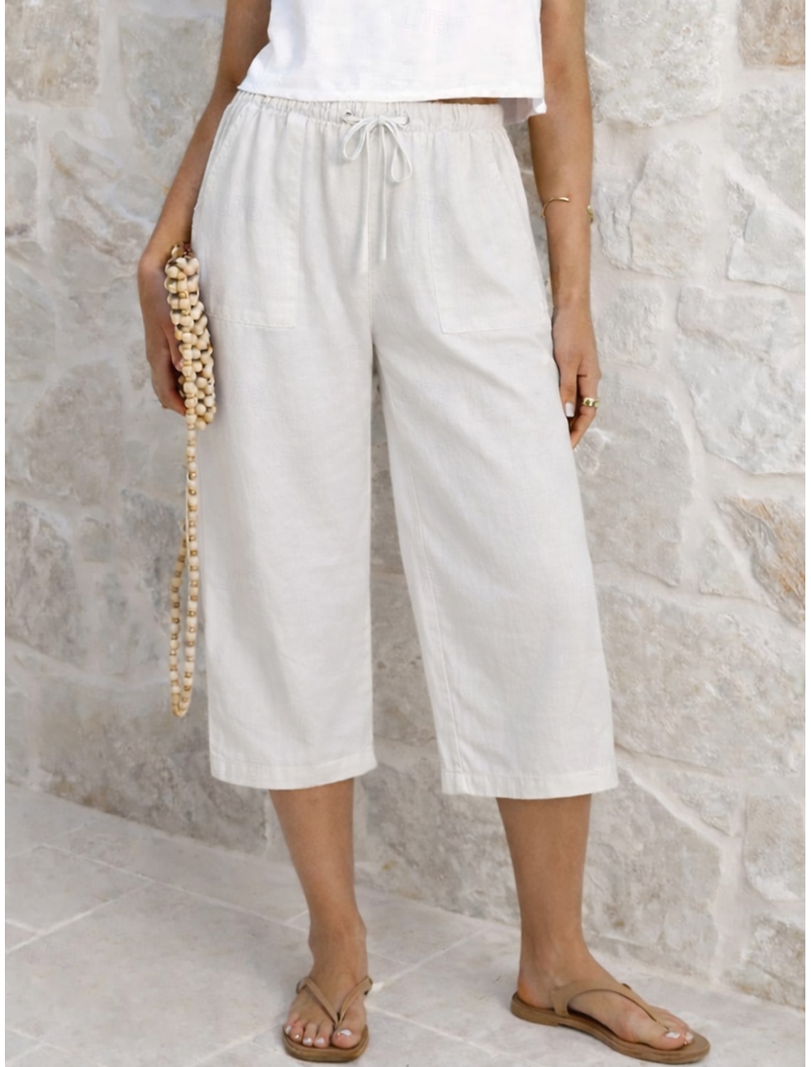 Women's Capri Pants Summer Shorts Cropped Pants Linen Capri Pants Fashion Basic Calf-Length Medium Waist Plain Drawstring Pocket Elastic Waist Lightweight Breathable Inelastic Vacation Street Daily
