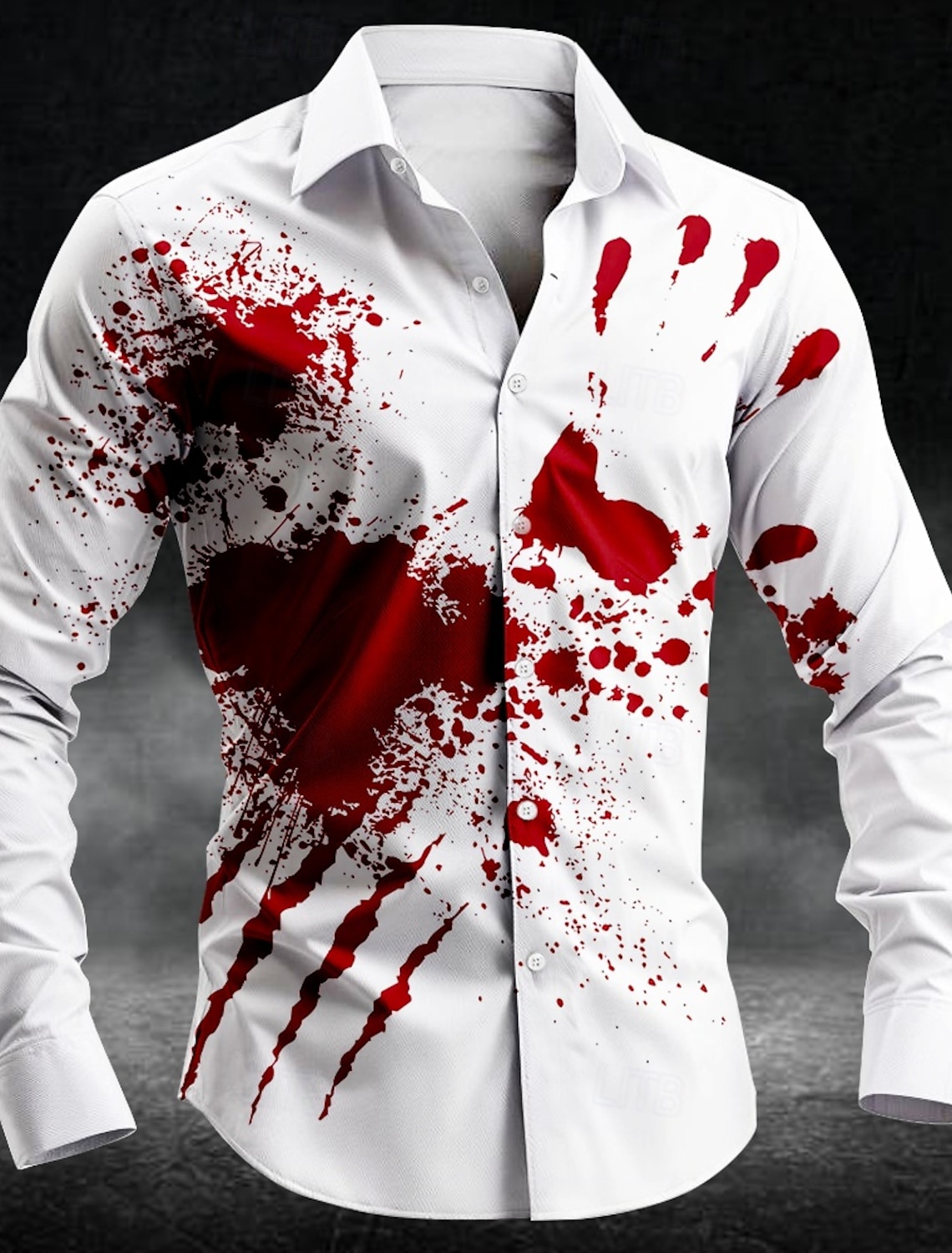 Men's Blood Splatter Fingerprint Blood stains Shirt Button Up Shirt Long Sleeve Dark Punk Gothic Style Holiday Streetwear Summer Spring Turndown 3D Print Collared Shirts White