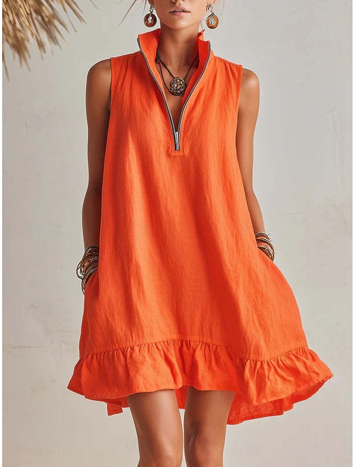 Women's Mini Dress Casual Dress Vest Dress Summer Dress Basic Classic Daily Vacation Loose Fit Plain Sleeveless V Neck Blue Pink Orange Green Summer Spring