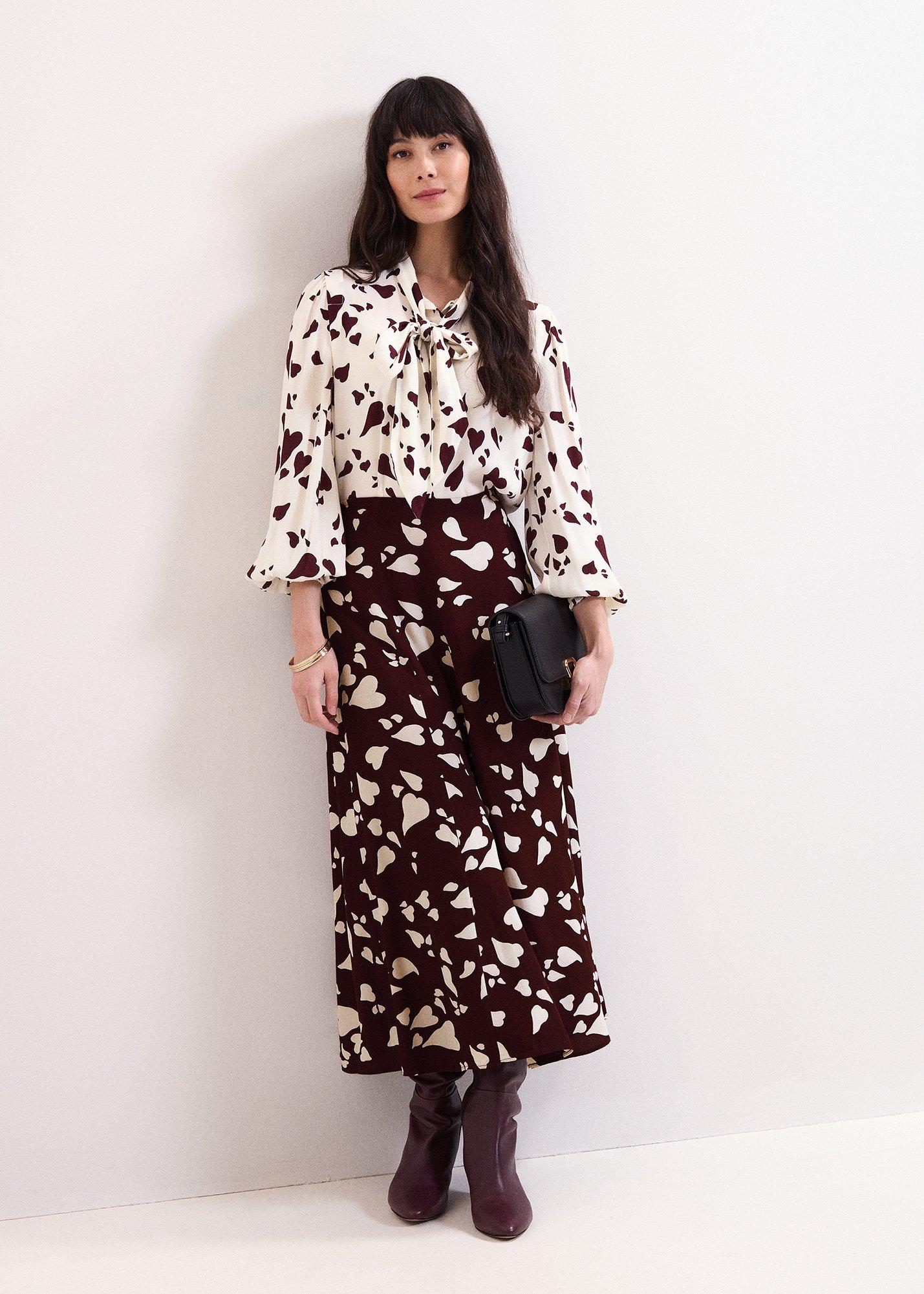 Paloma Heart Print Tie Neck Blouse