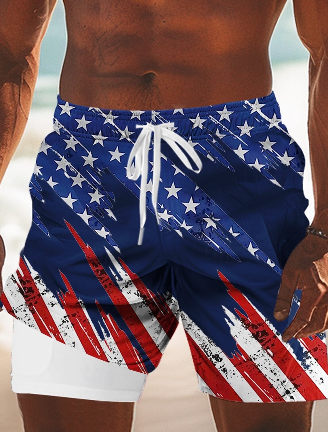 Men's 4th of July U.S. 250th Anniversary American Flag Lined Shorts 2 in 1 Board Shorts Swim Shorts Mid Waist Patriotic Holiday Side Pockets With Compression Liner Elastic Drawstring Waist Designer