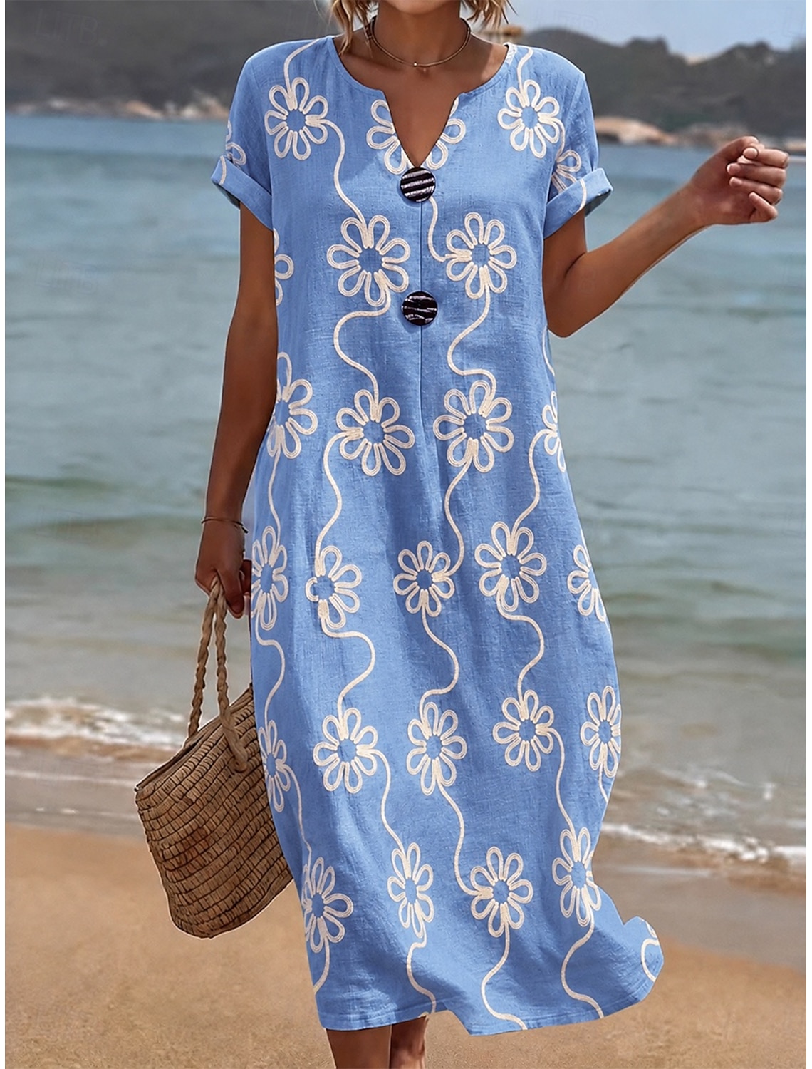 Women's Midi Dress Lace Dress White Dress Summer Dress Elegant Fashion Beach Vacation Holiday Loose Fit Floral Half Sleeve Crew Neck White Summer Spring