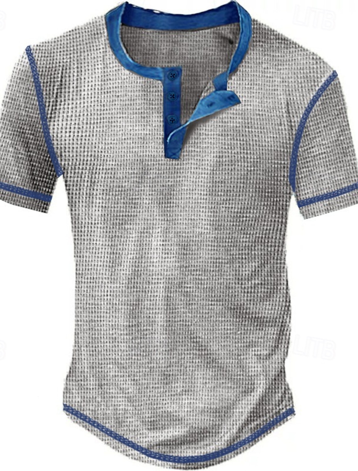 Men's Waffle Henley Shirt Tee Short Sleeve Plaid Checkered Fashion