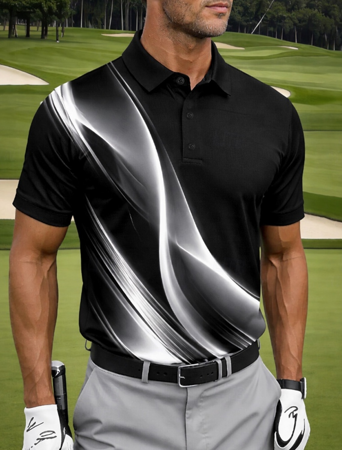 Men's Geometic Golf Sports Polo Shirts Short Sleeve Polo Shirts Collared Shirts Casual Athleisure Buttons Summer Spring Blue White Purple