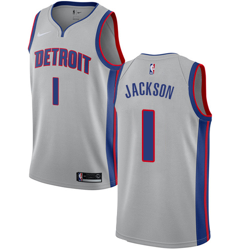 Nike Detroit Pistons #1 Reggie Jackson Silver NBA Swingman Statement Edition Jersey Mens