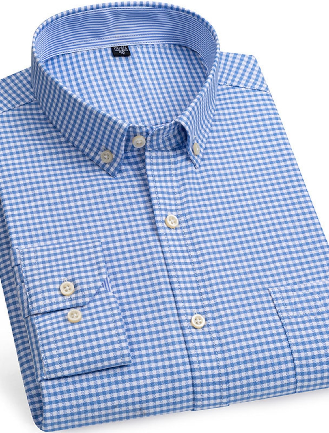Men's Dress Shirt Button Down Shirt Oxford Shirt Non Iron Shirt Stripes and Plaid Vacation Wedding Light Yellow Denim Blue White Yellow Long Sleeve Turndown All Seasons Clothing Apparel Button-Down