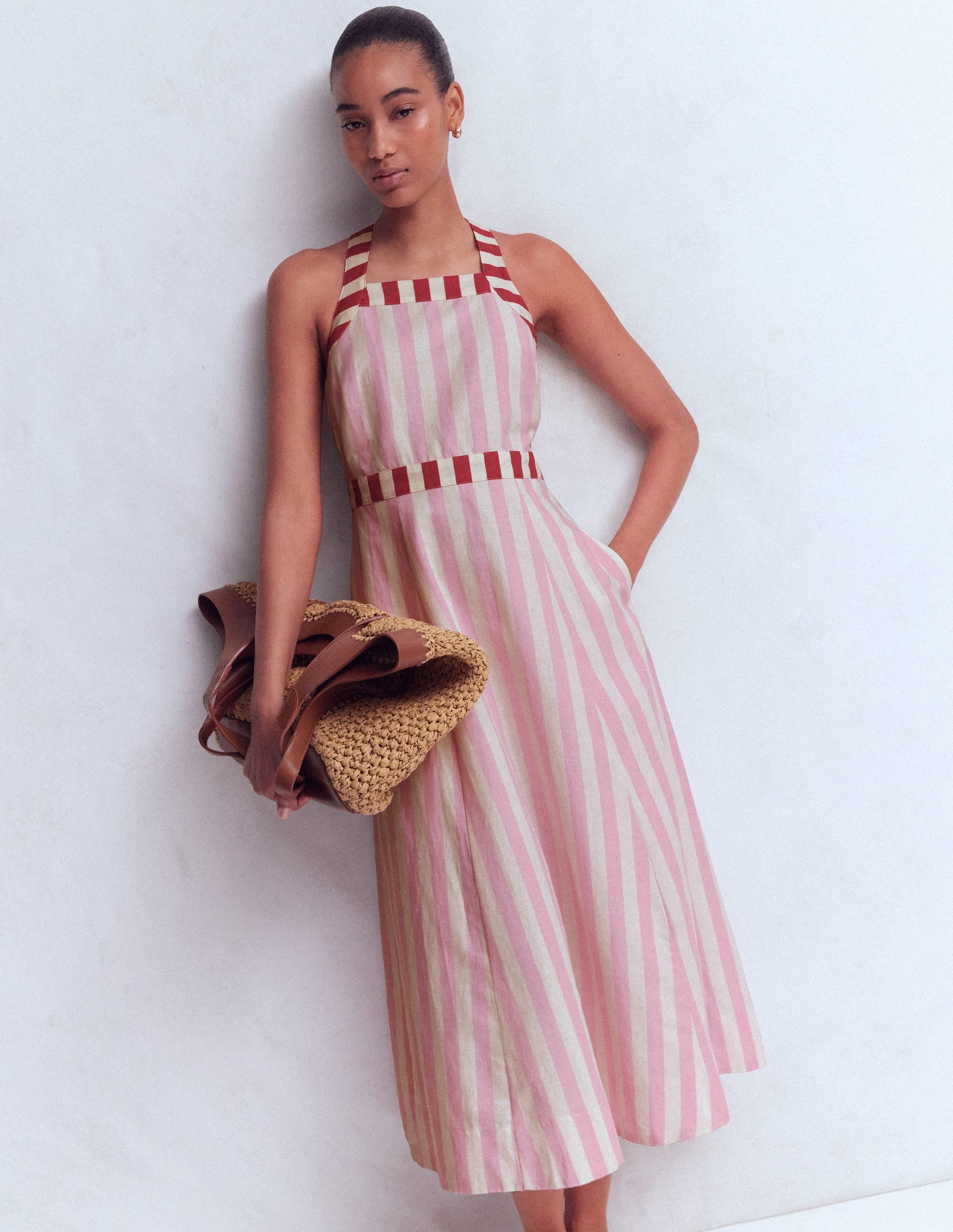 Cross-back Linen Blend Dress
