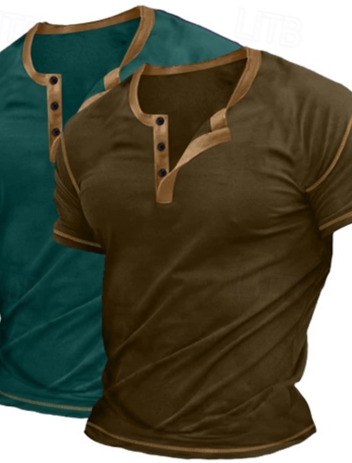 2 Piece Men's Henley Shirt Tee Top Short Sleeve Plain Raglan Sleeve Fashion Designer Basic Button Up 2 Pack Henley Vacation Street Casual Summer All Season