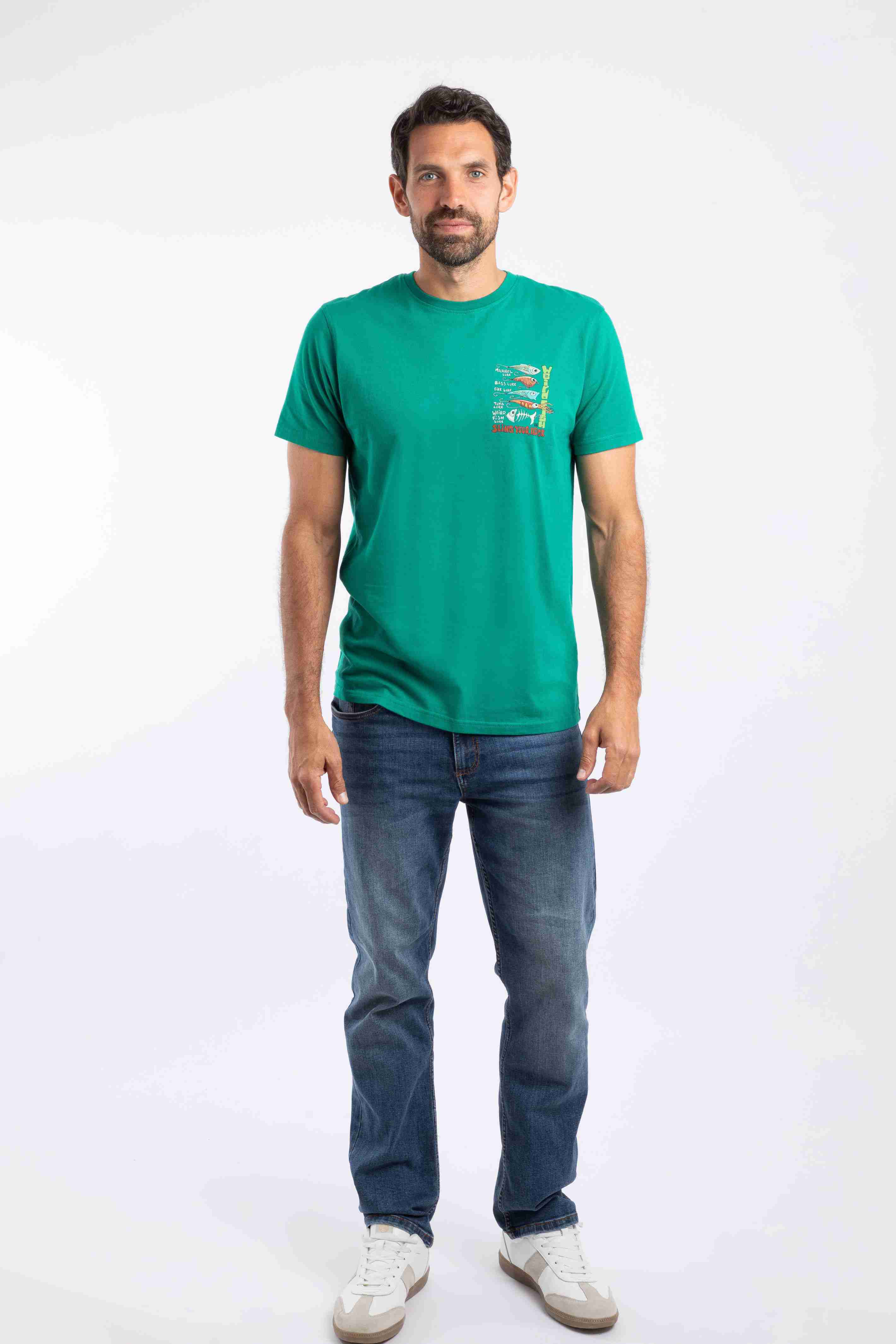 Sling Your Hook Back Print Artist T-Shirt Green Ivy