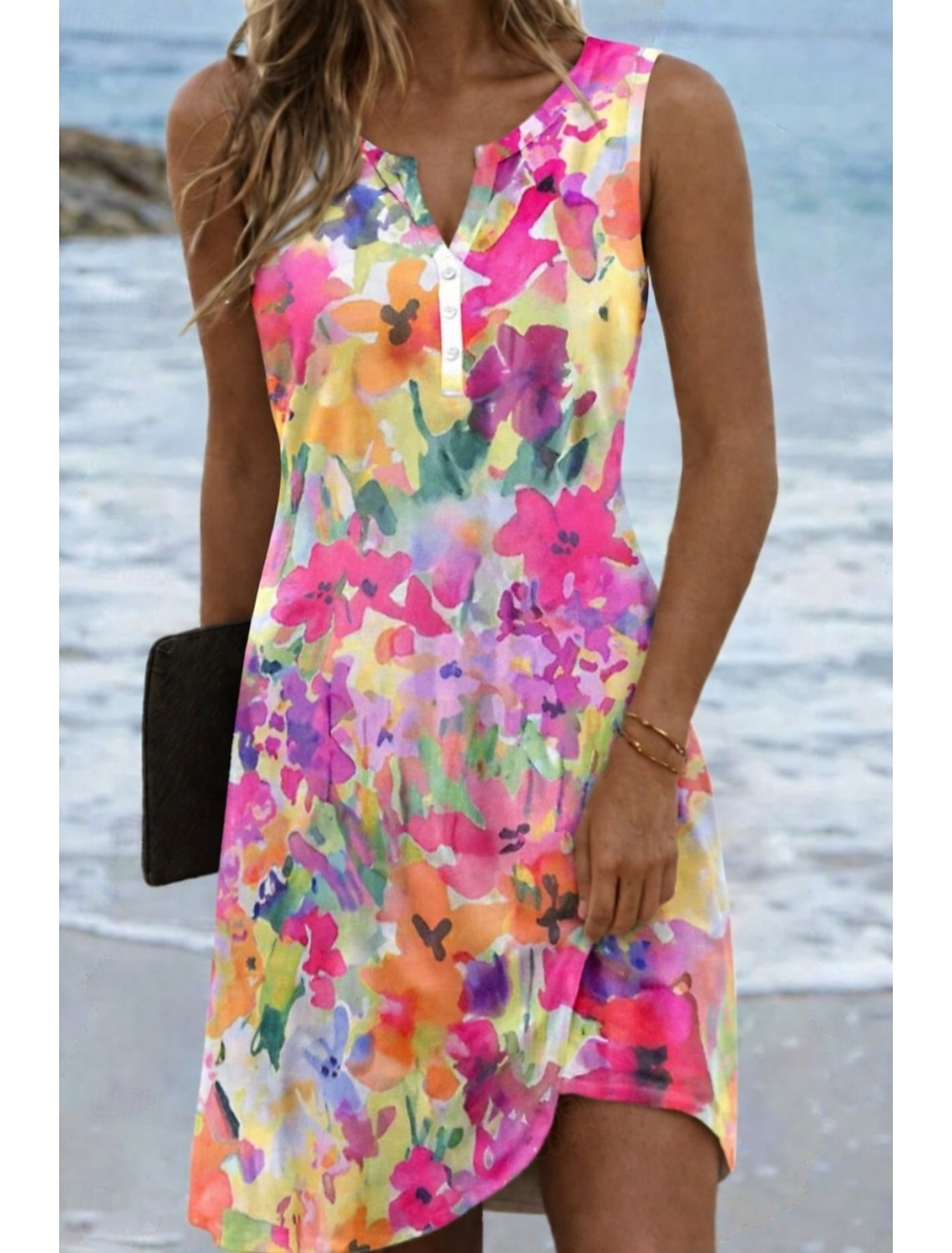 Women's Mini Dress Sundress Summer Dress Vacation Casual Daily Beach Holiday Regular Fit Graphic Tie Dye Abstract Sleeveless V Neck Blue Black Orange Summer Spring