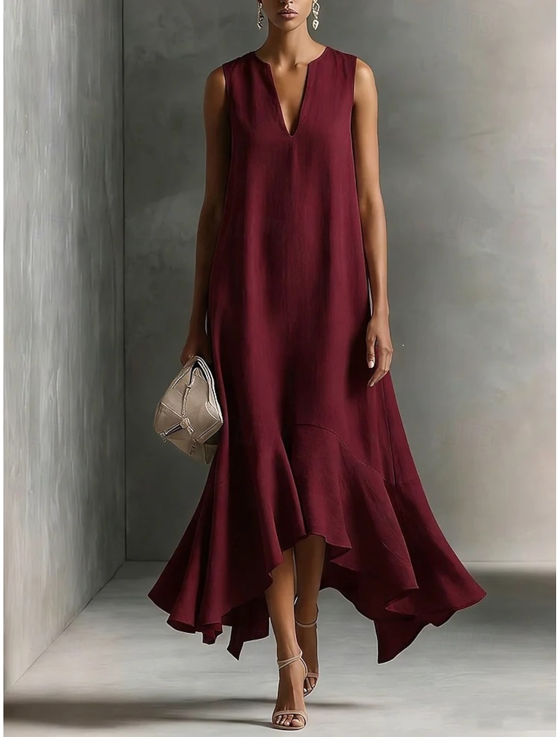 Women's Midi Dress Sundress Casual Dress Vacation Casual Boho Beach Party Date Loose Fit Plain Sleeveless V Neck Blue White Red Navy Blue Summer Spring