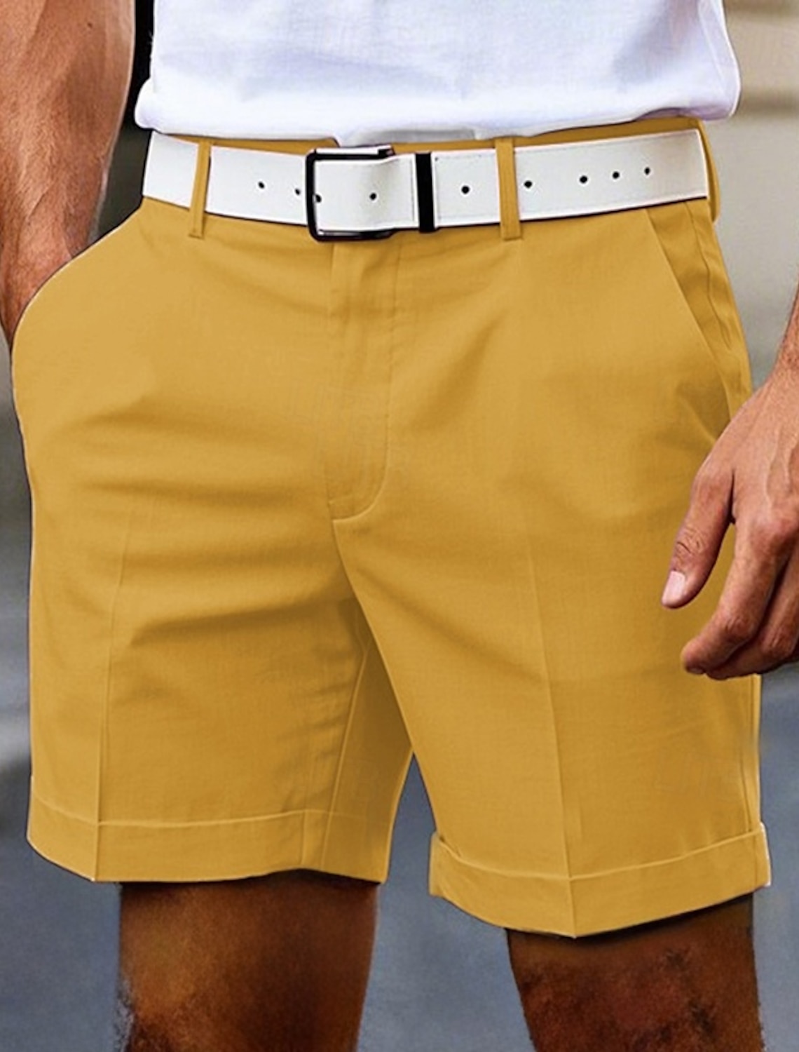 Men's Dress Shorts Burmuda Shorts Work Shorts Pocket Plain Comfort Knee Length Outdoor Business Fashion Casual Black White