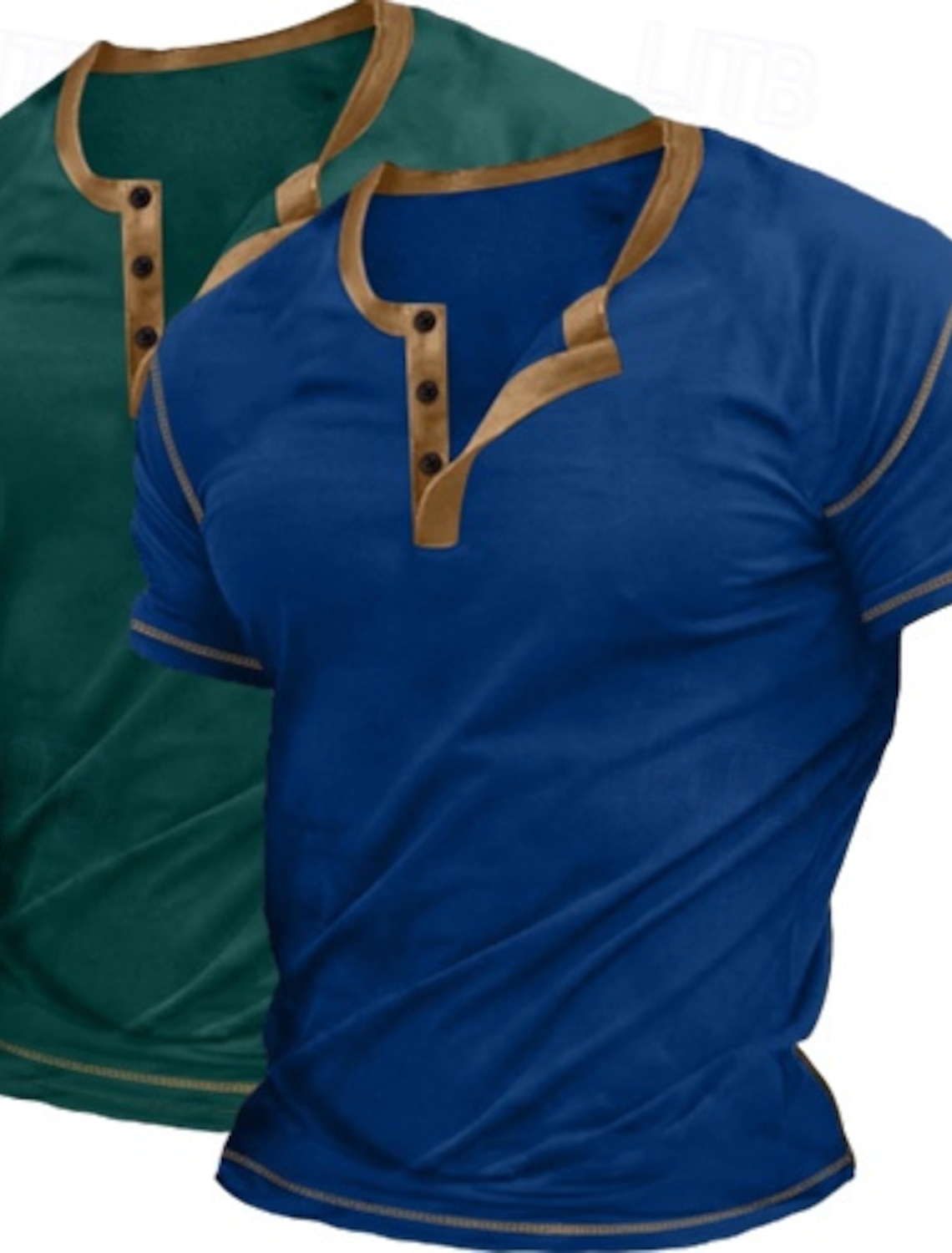2 Piece Men's Henley Shirt Tee Top Short Sleeve Plain Raglan Sleeve Fashion Designer Basic Button Up 2 Pack Henley Vacation Street Casual Summer All Season