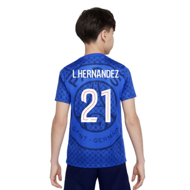 2025-2026 PSG Academy Pro Home Pre Match Shirt (Royal) - Kids (L.Hernandez 21)