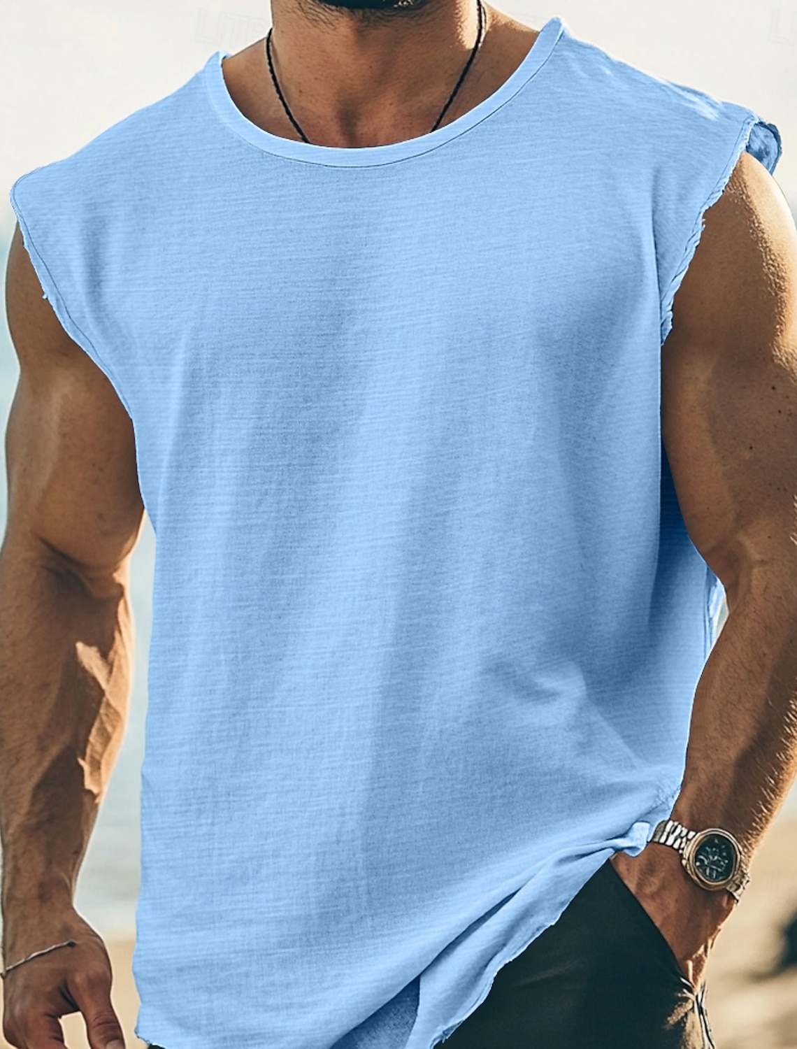 100% Cotton Men's Sleeveless T Shirt Round Neck Summer Plain Textured Fashion Classic Casual Plain Street Casual Sports White Blue Navy Blue Top Tee for Men