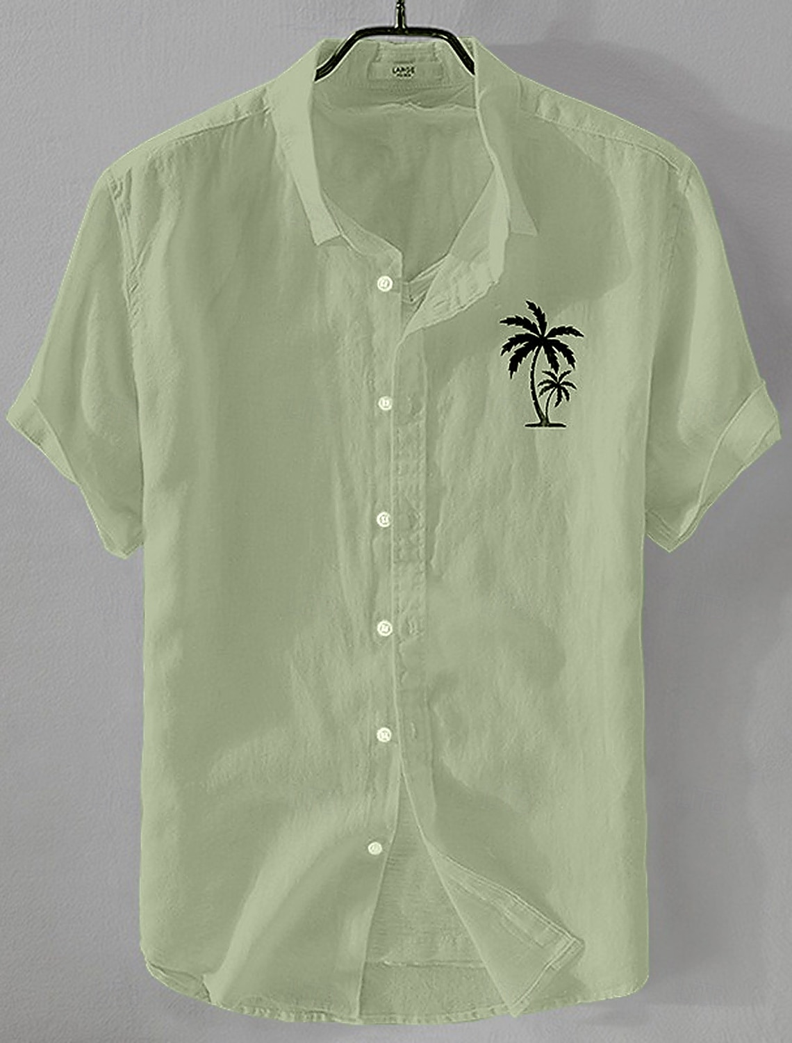 Men's Linen Shirt Minimalist Aloha Shirt Casual Shirt Cotton Linen Shirt Button Up Shirt Coconut Tree Vacation Street Black White Pink Dark Navy Short Sleeve Lapel Summer Clothing Apparel Button-Down