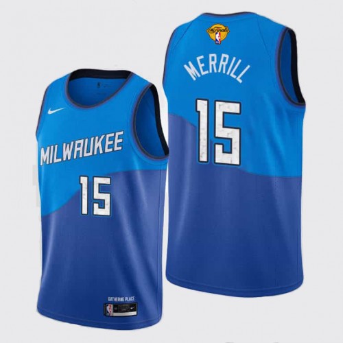 Elite Bucks #15 Sam Merrill 2021 Finals NBA City Jersey Blue -