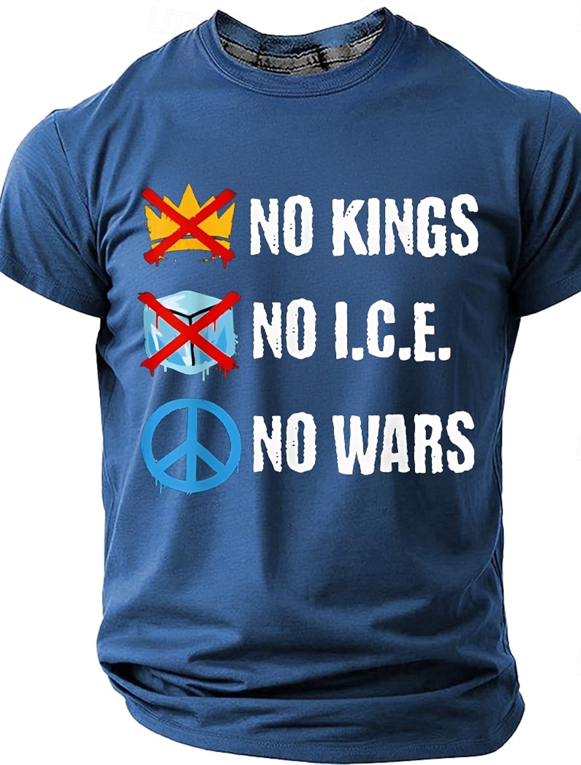 Men's No Kings No ICE No Wars Peace Sign Crown Ice Political Protest Statement Anti Establishment Urban Streetwear T Shirt Graphic Casual Short Sleeve Daily Wear Rally Designer Clothing Apparel S