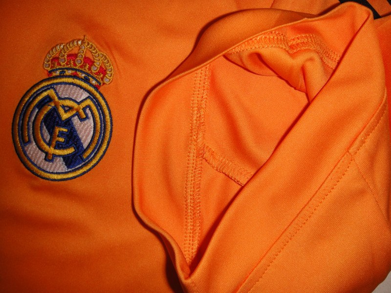 Breathable 13-14 Real Madrid Away Orange Soccer Jersey KitShirtShorts