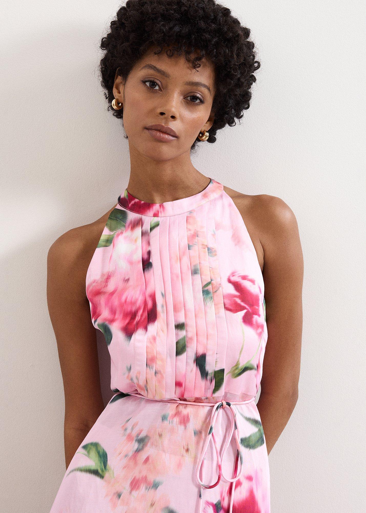 Petite Bethany Pink Floral Midi Dress